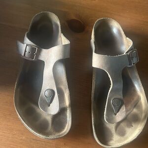 Birkenstock Brown Leather T-Strap Sandals